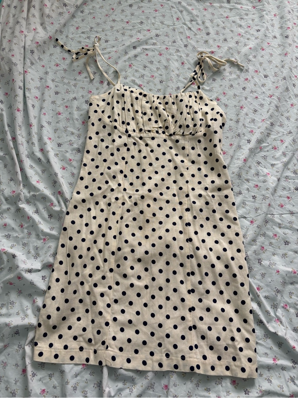 Monteau Cream Mini Dress with Black Polka Dots
